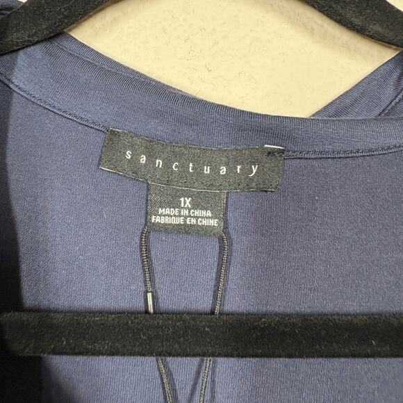 Sanctuary Plus 1X Twisted Front Top Shirt Navy Blue V Neck Long Sleeves Stretch - Picture 6 of 9